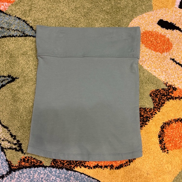 AE Cotton Knit Foldover Tube Top Sage Green Strapless Bodycon Tank Top - Picture 6 of 11